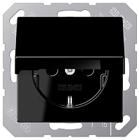 Розетка с заземлением без рамки Jung A creation 1-м. крышкой шторки черный картинка